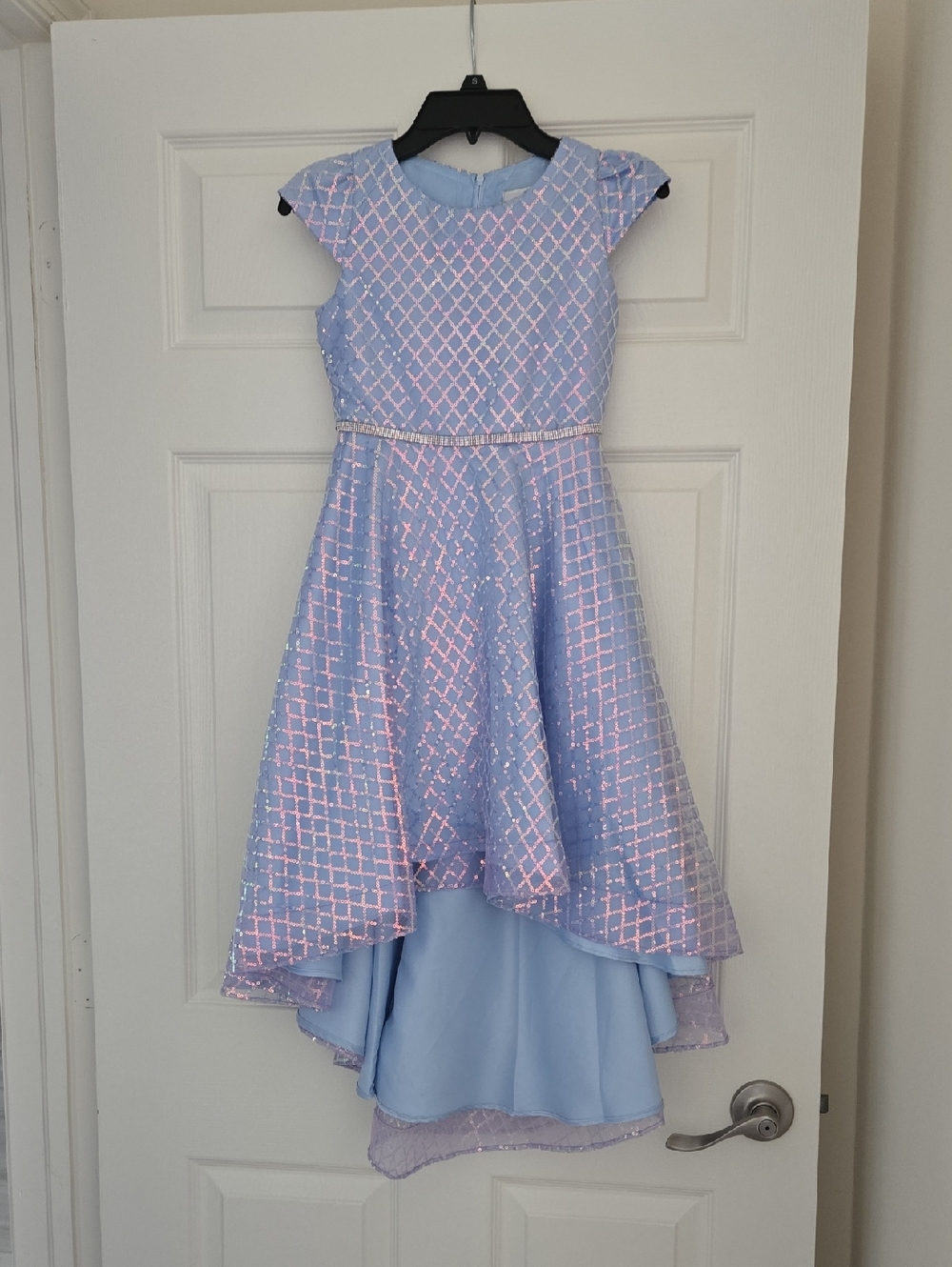 Rare Editions Light Blue High-Low Glitter Lattice Dress
